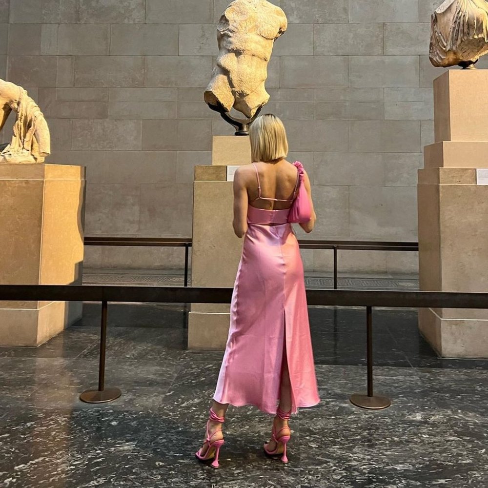 Zara Pink Satin Effect Cut Out Dress Size Large NWT - Picture 16 of 16